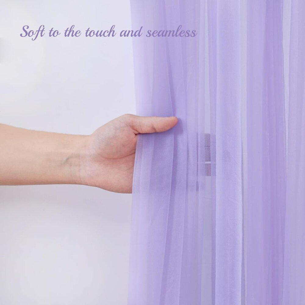 10x10ft Purple Tulle Backdrop Curtain with Lights String for Parites, Sheer Back